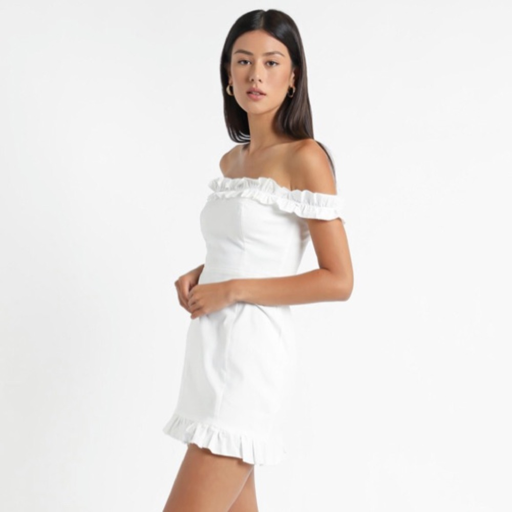 Showpo Off the shoulder white linen dress